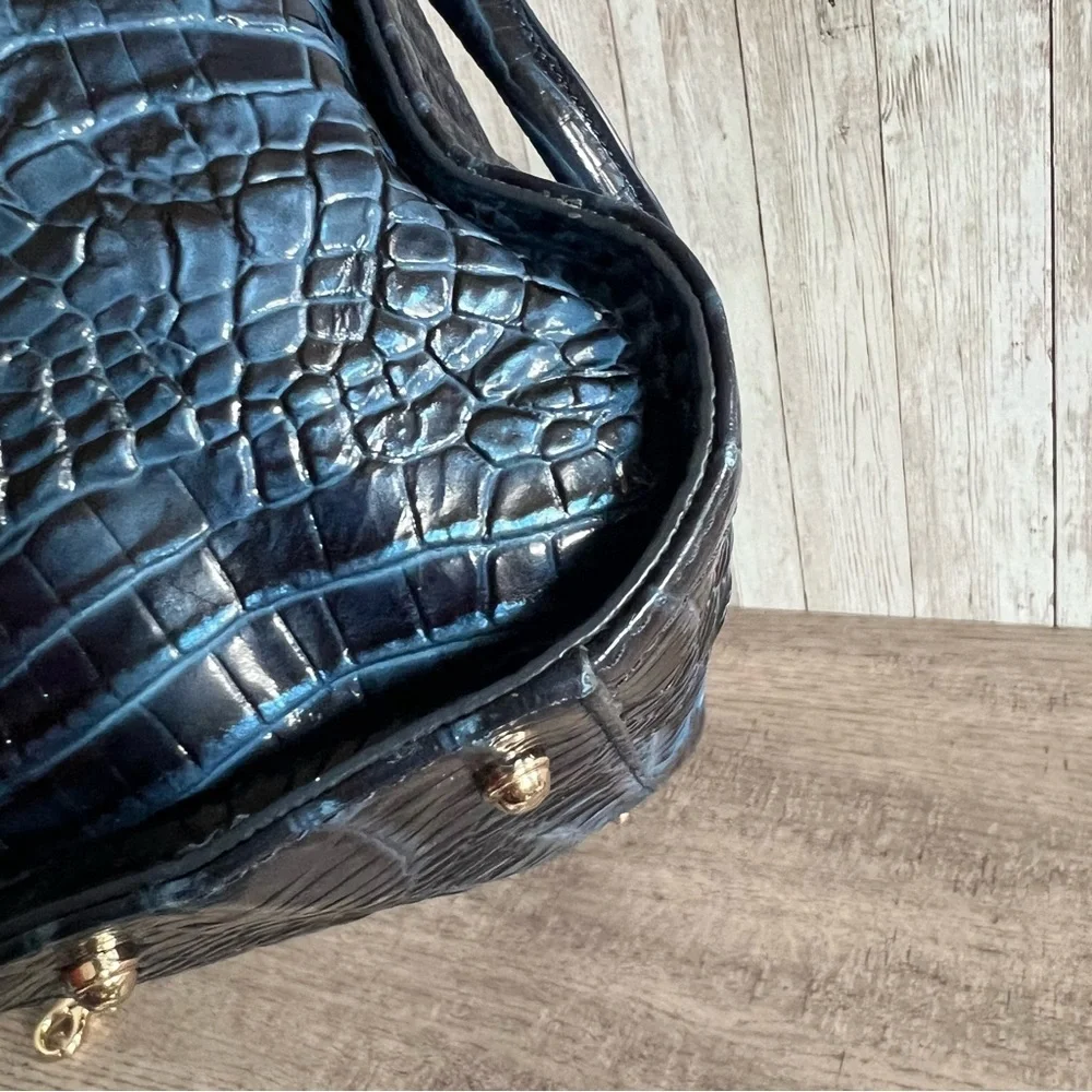 Brahmin Aubree Satchel Maritime Navy Crocodile-Embossed Leather